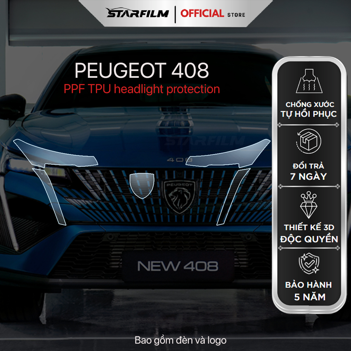 PEUGEOT 408 PPF TPU bảo vệ đèn pha STARFILM